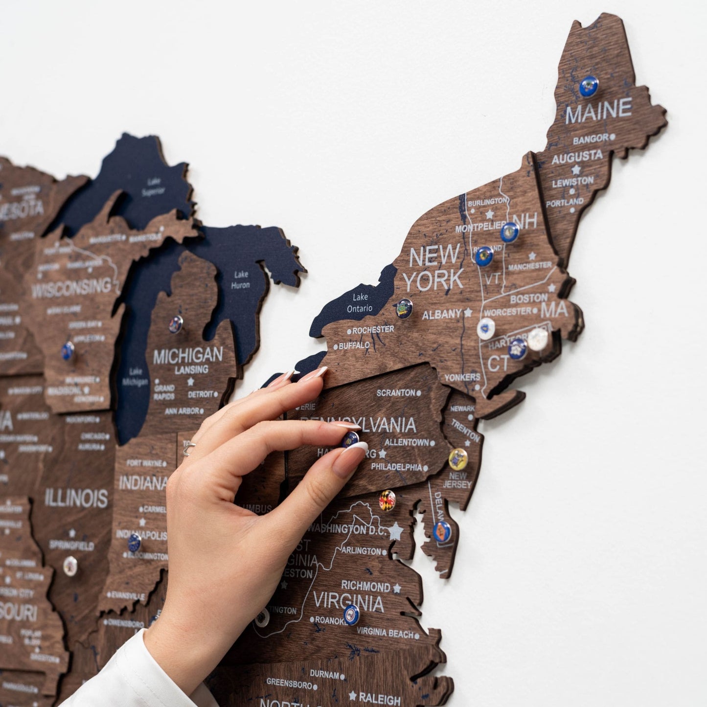 Wood 3D USA Map Wall Art - Dark Walnut