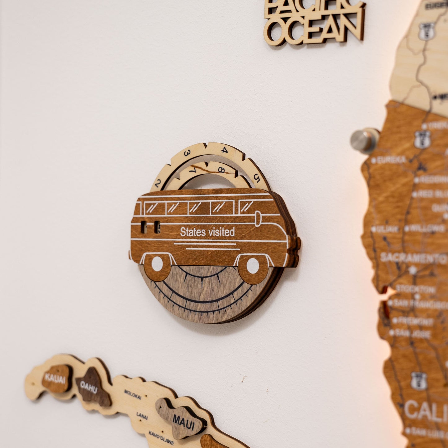 Wooden USA Map Travel Tracker - Multicolor