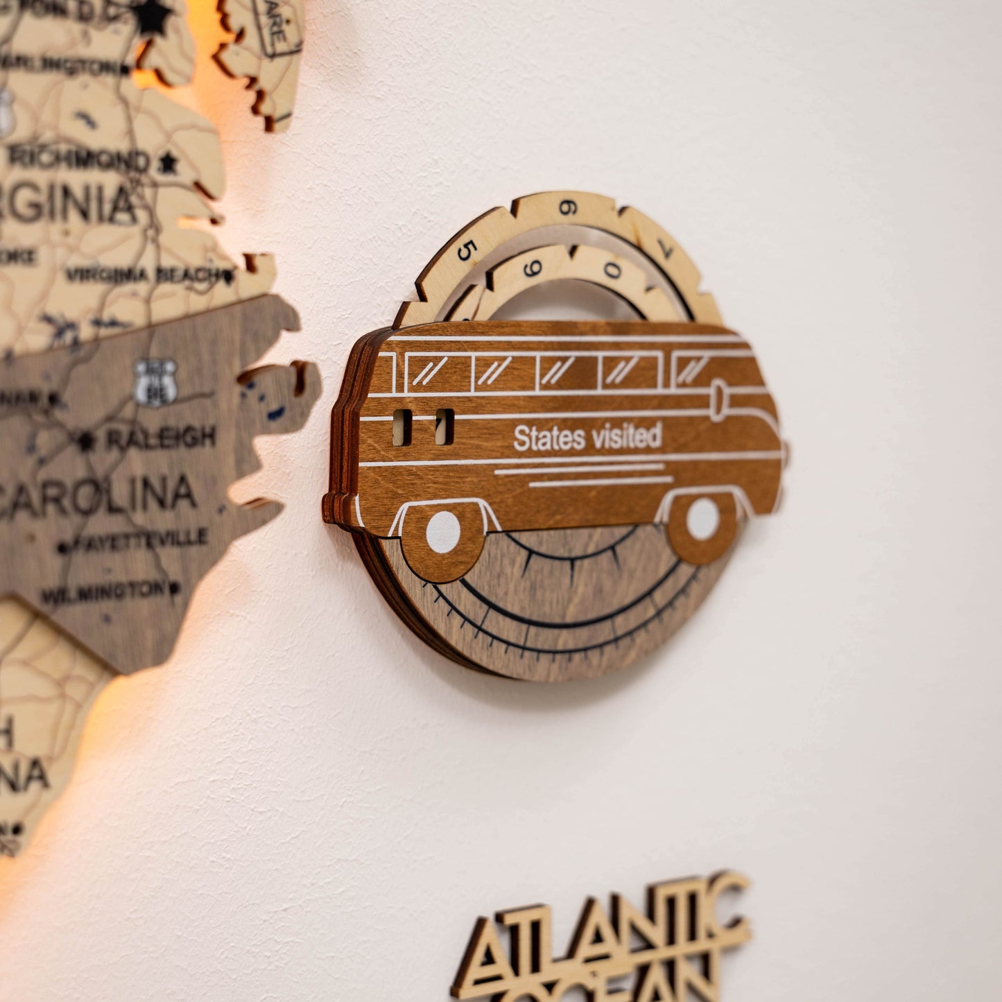 Wooden USA Map Travel Tracker - Multicolor