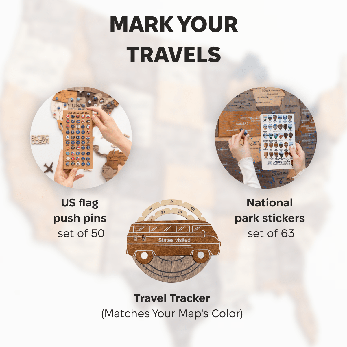 Wooden USA Map Travel Tracker - Multicolor