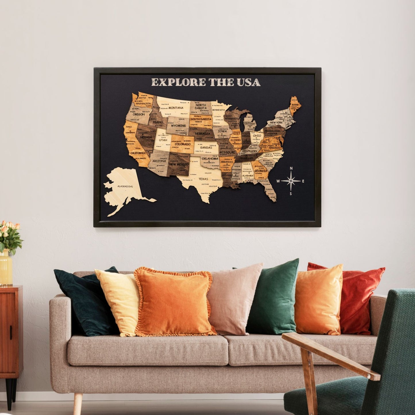3D Wooden USA Map Wall Art - Multicolor