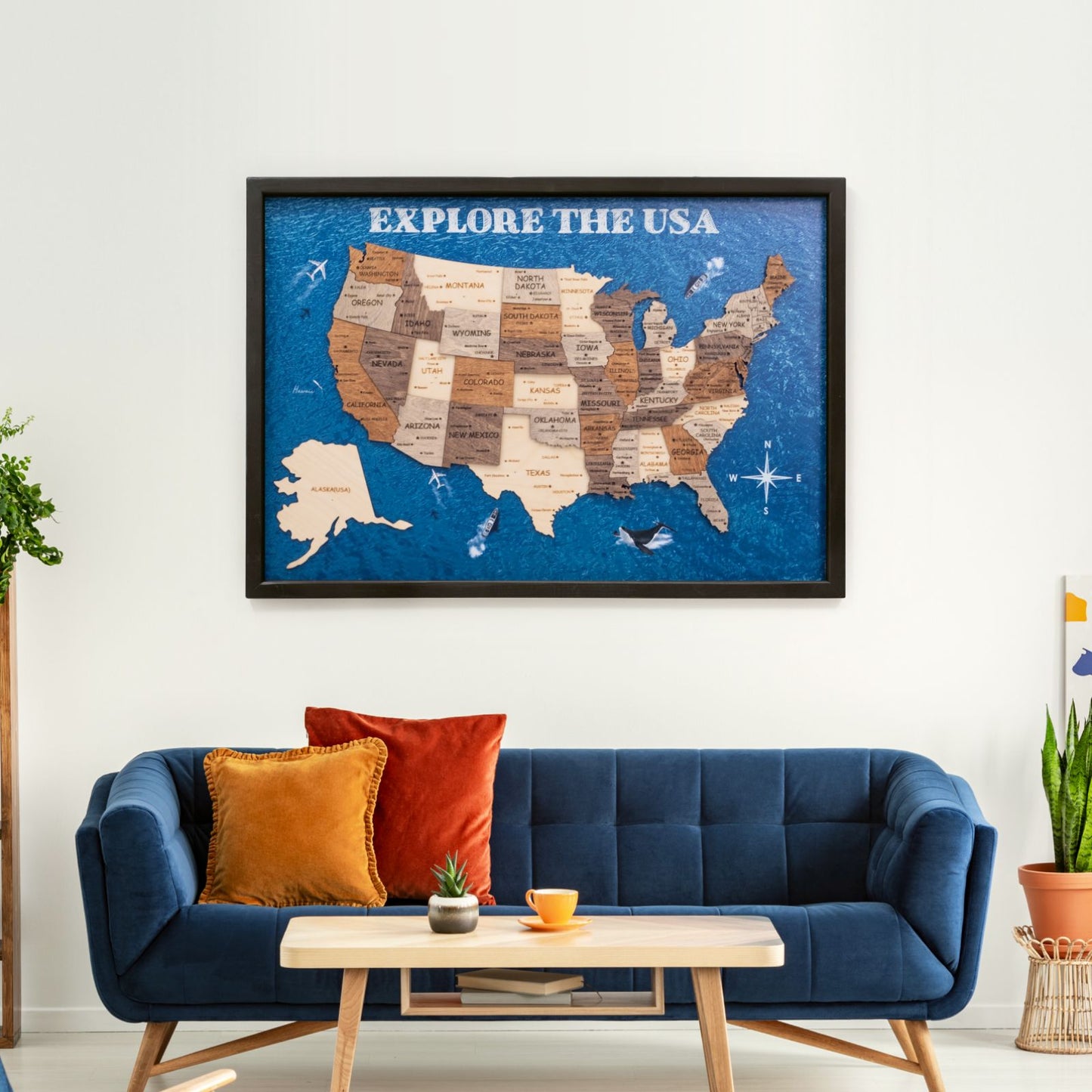 3D Wooden USA Map Wall Art - Multicolor