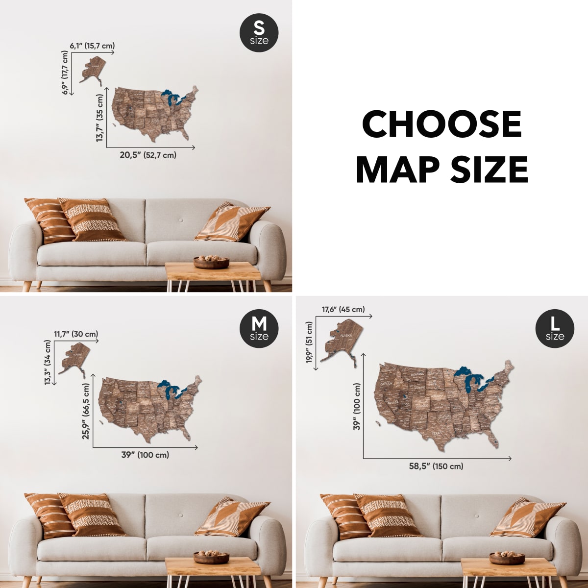 Wood 3D USA Map Wall Art - Dark Walnut