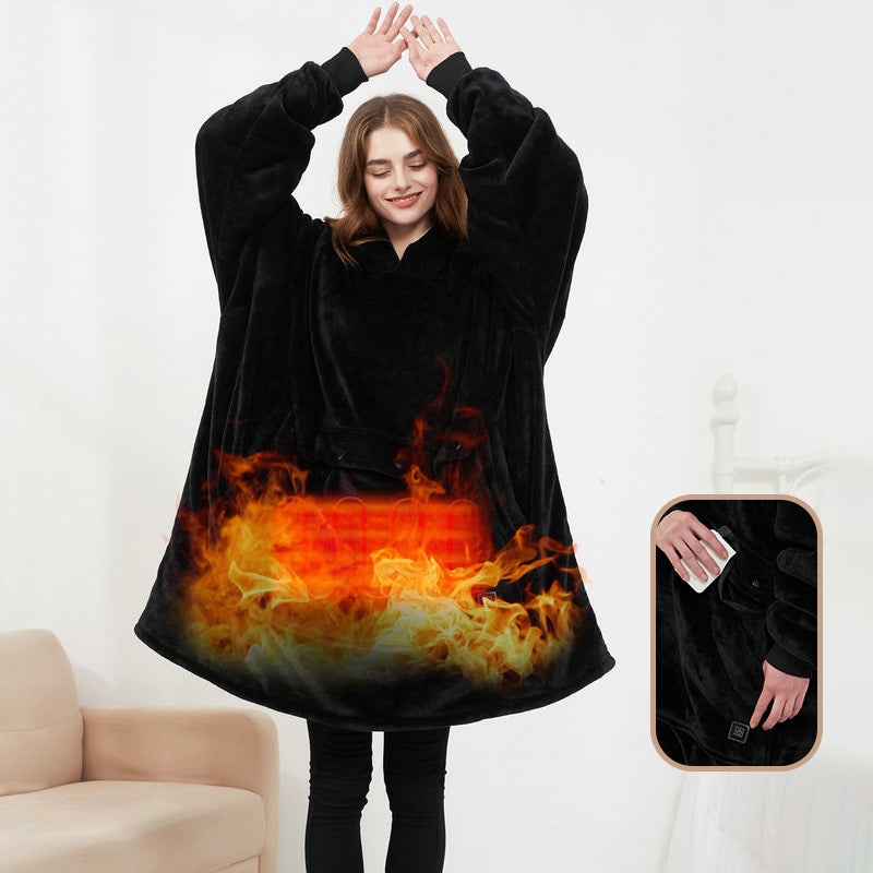 USB heated wearable blanket hoodiewith oversized pocket