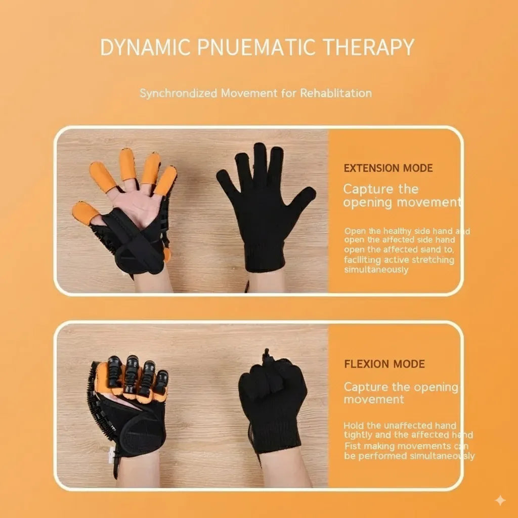 Pneumatic finger tubes on electric hand therapy glove close-up