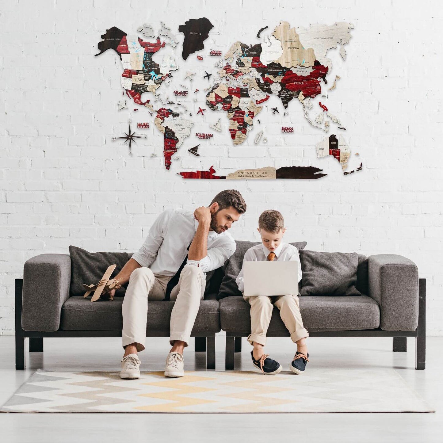 3D Wooden Luminous World Map Wall Art - Urban