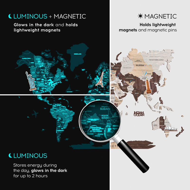 3D Wooden Luminous World Map Wall Art - Urban