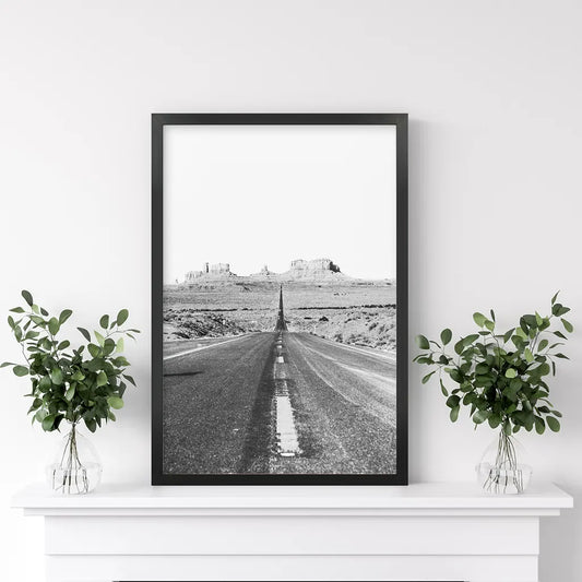 Utah Desert Road Print - Black and White Travel Wall Art