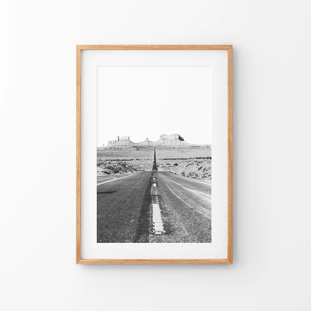 Utah desert road black and white travel wall art print