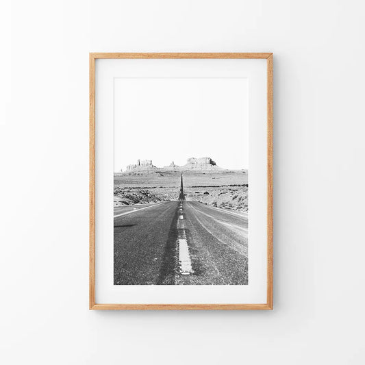 Utah desert road black and white travel wall art print