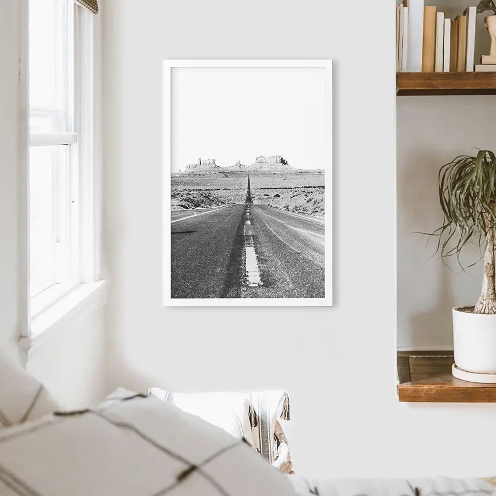 Utah Desert Road Print - Black and White Travel Wall Art