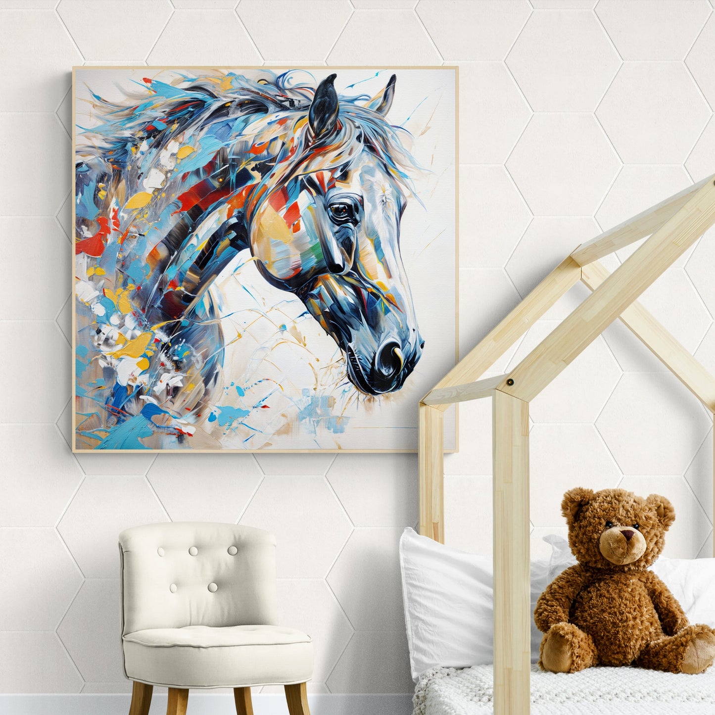 Vivid Steed horse canvas wall art with bold brushstrokes and lively color