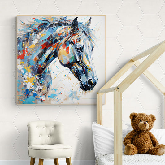 Vivid Steed horse canvas wall art with bold brushstrokes and lively color