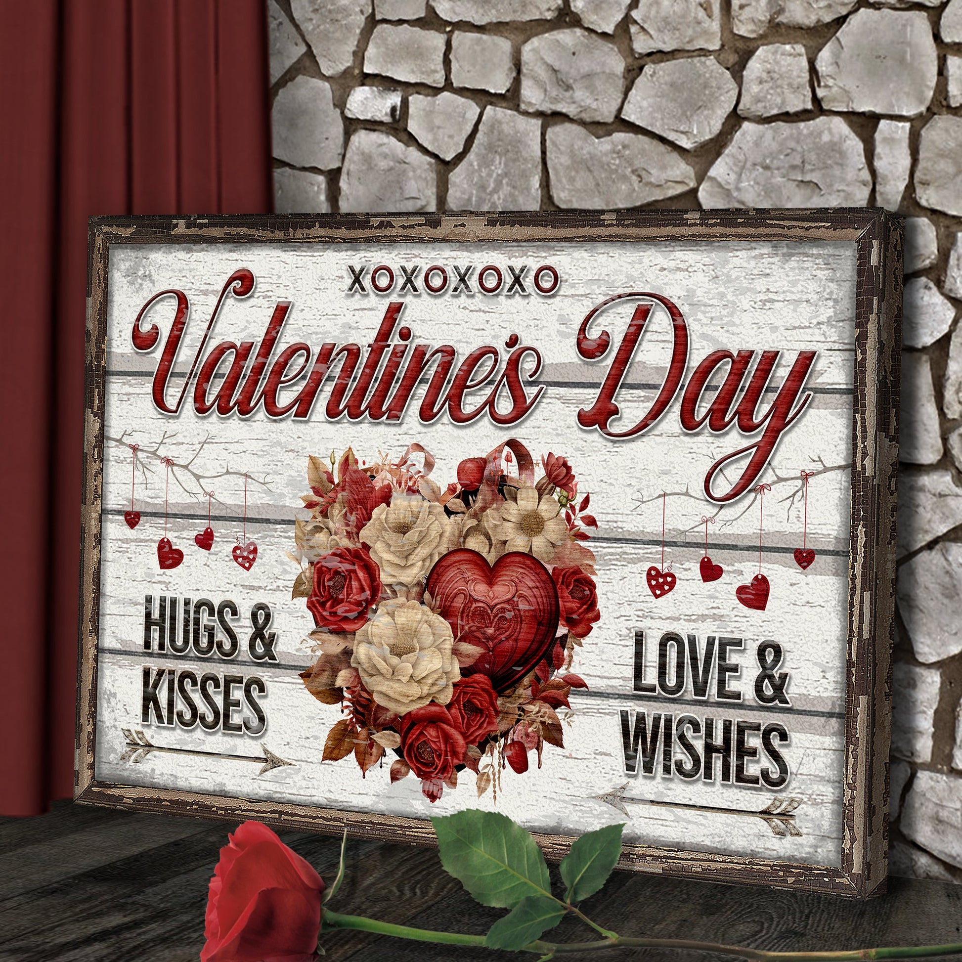 Valentine's Day romantic canvas wall art, love-themed gallery wrapped canvas for bedroom