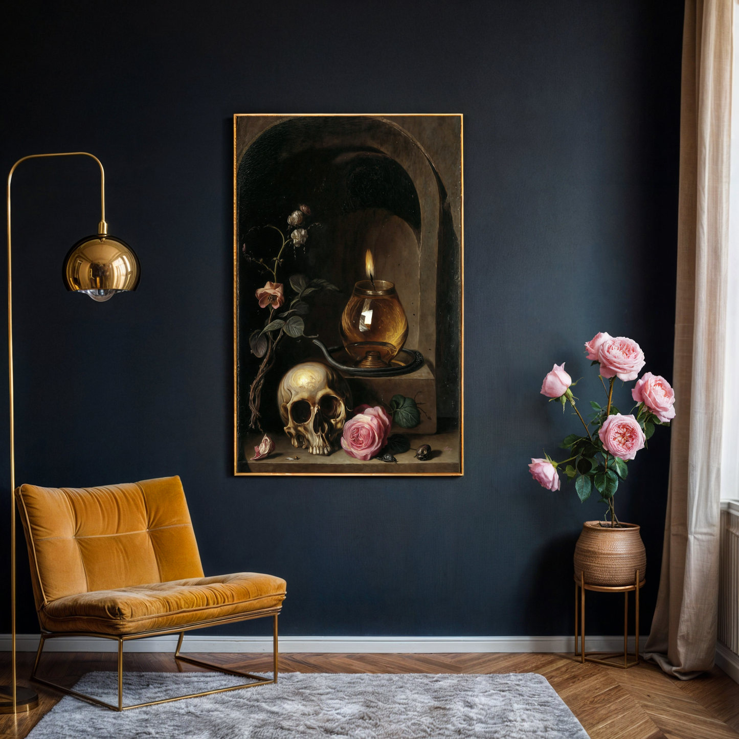 Vanitas Vigil reflective still life canvas wall art in warm timeless tones