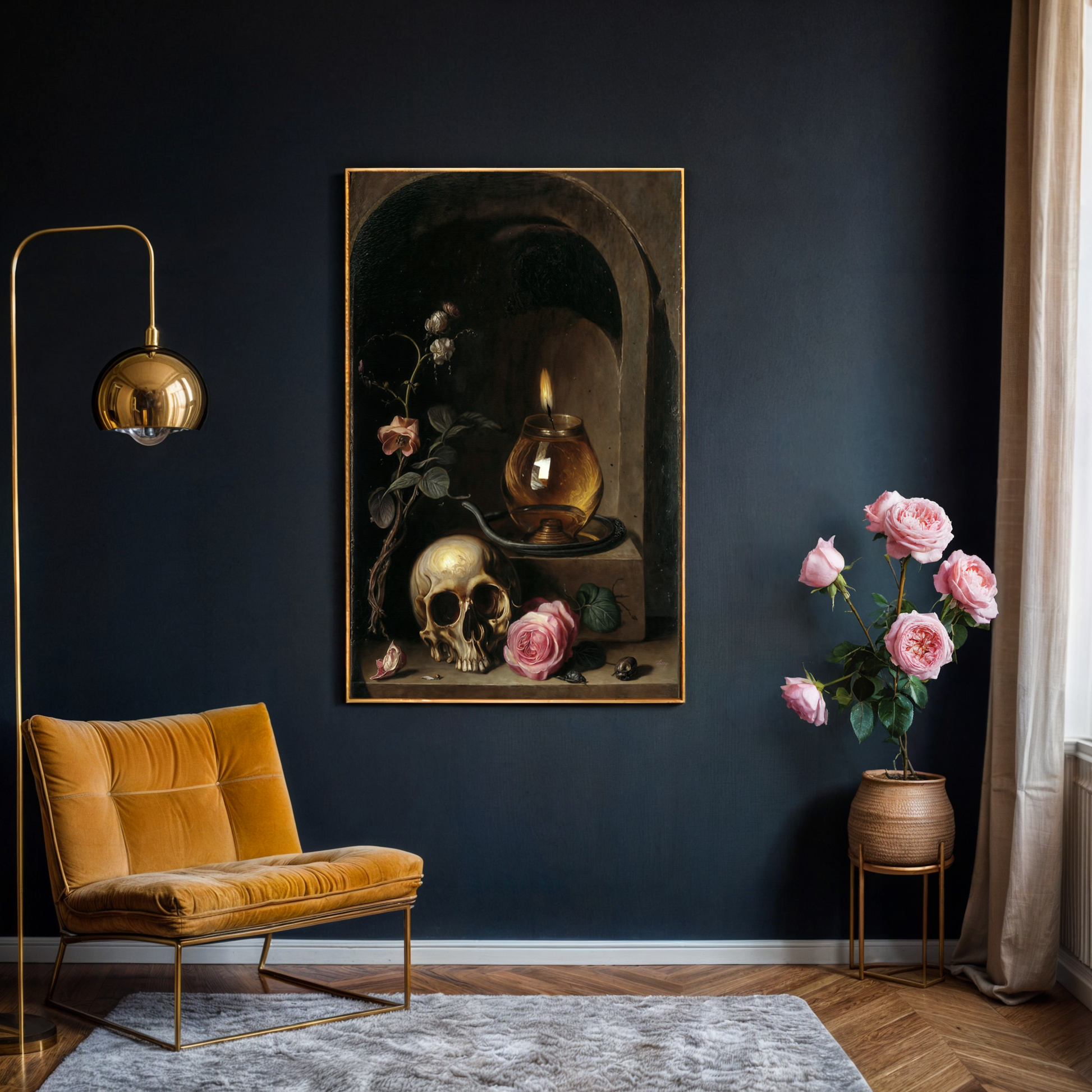 Vanitas Vigil reflective still life canvas wall art in warm timeless tones
