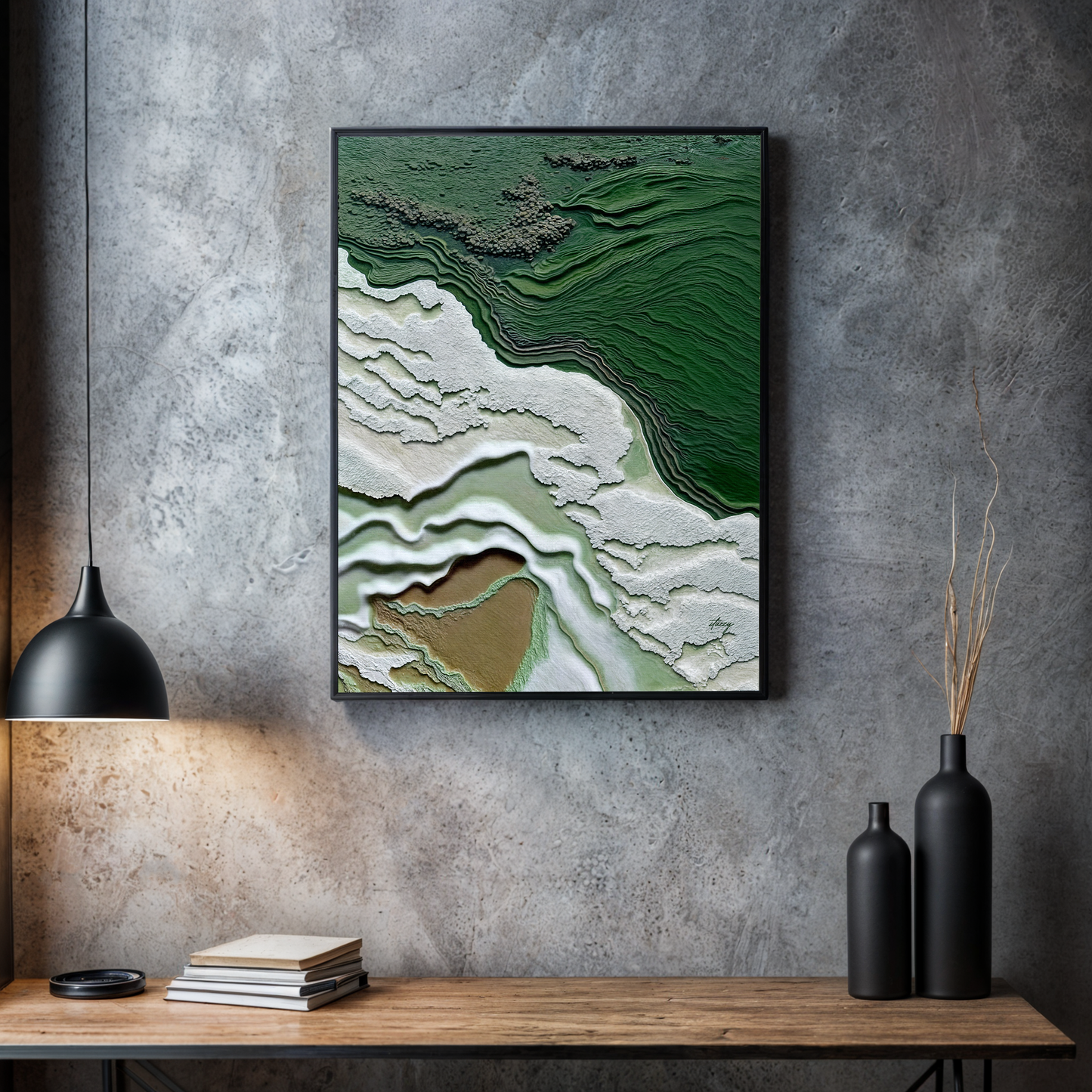 Verdant Cliffs original landscape canvas wall art with green earthy natural tones