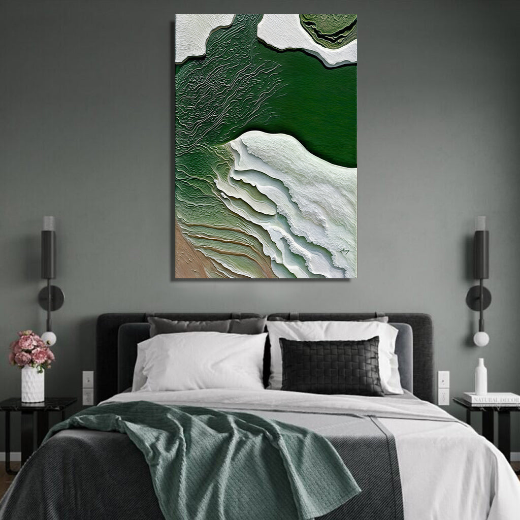 Verdant Cliffs landscape canvas wall art with layered green and earthy tones