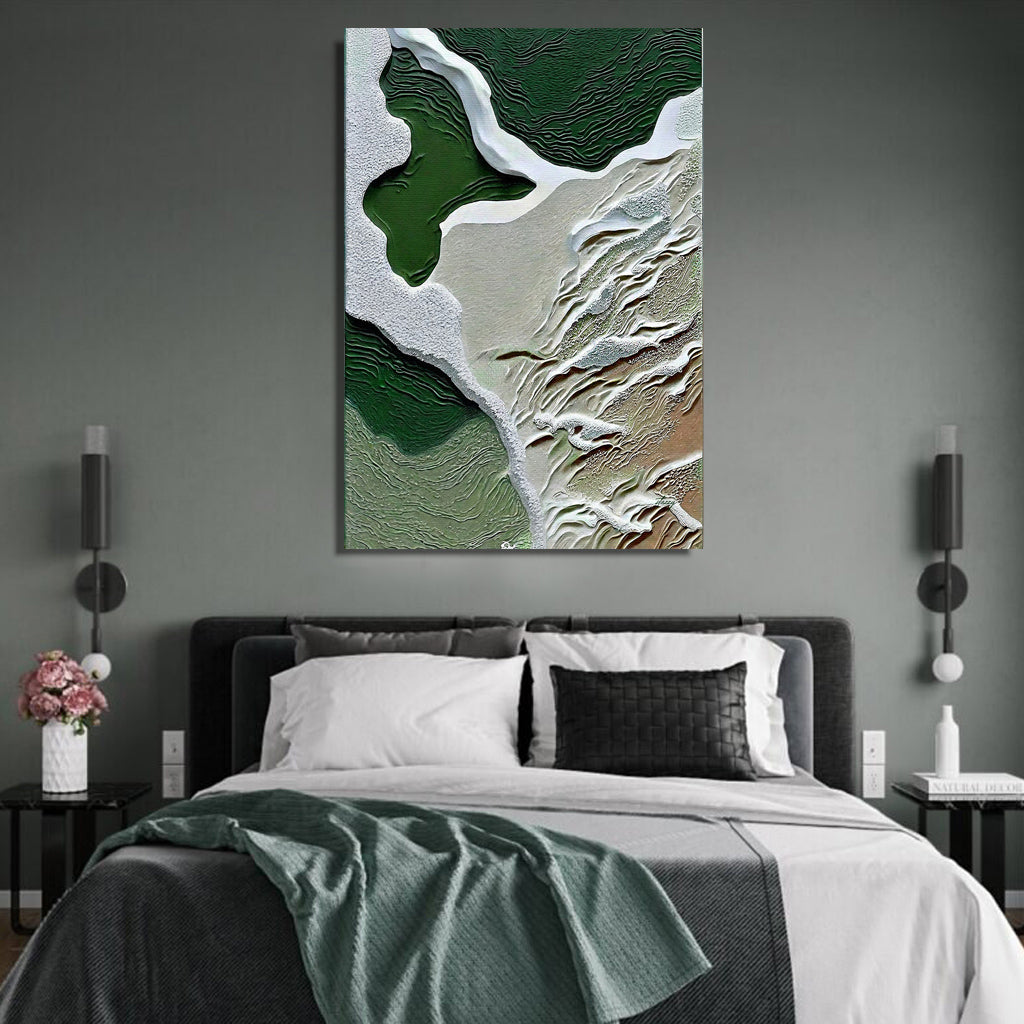 Verdant Cliffs III nature canvas wall art with emerald green layered landscape tones