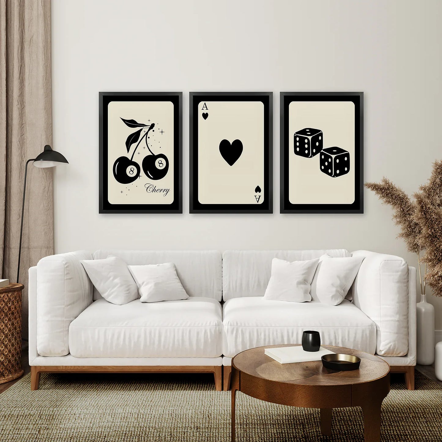 Vintage Playing Cards Wall Art Set of 3, Black and Beige