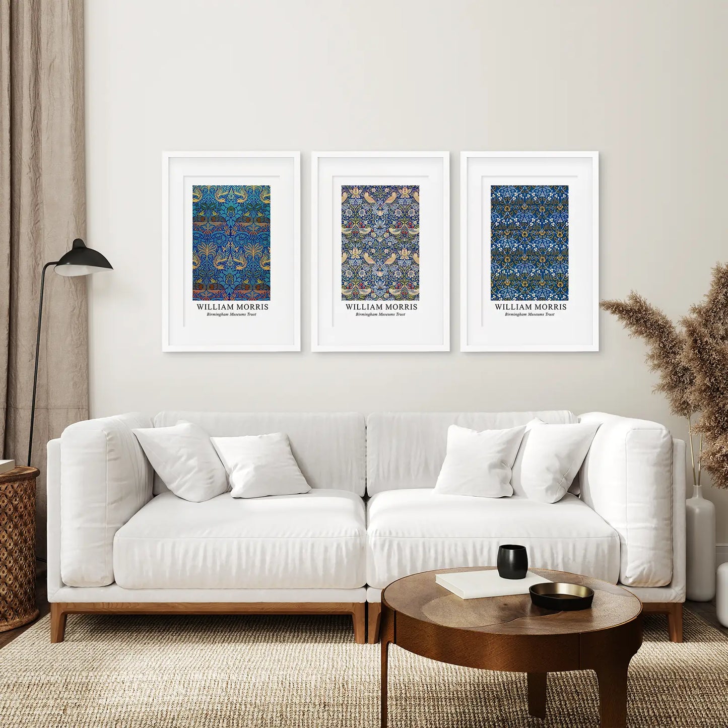 Neutral Floral Wall Art Set of 3 Vintage Pattern Prints
