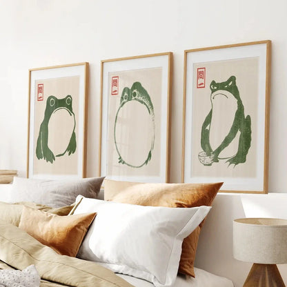 Matsumoto Hoji frog Japanese woodblock wall art set of 3