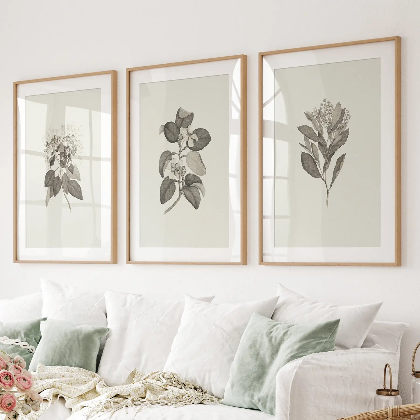 Antique Floral 3 Piece Wall Art Print Set