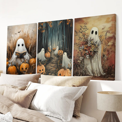 Spooky Ghosts Halloween Wall Art Set of 3 Prints