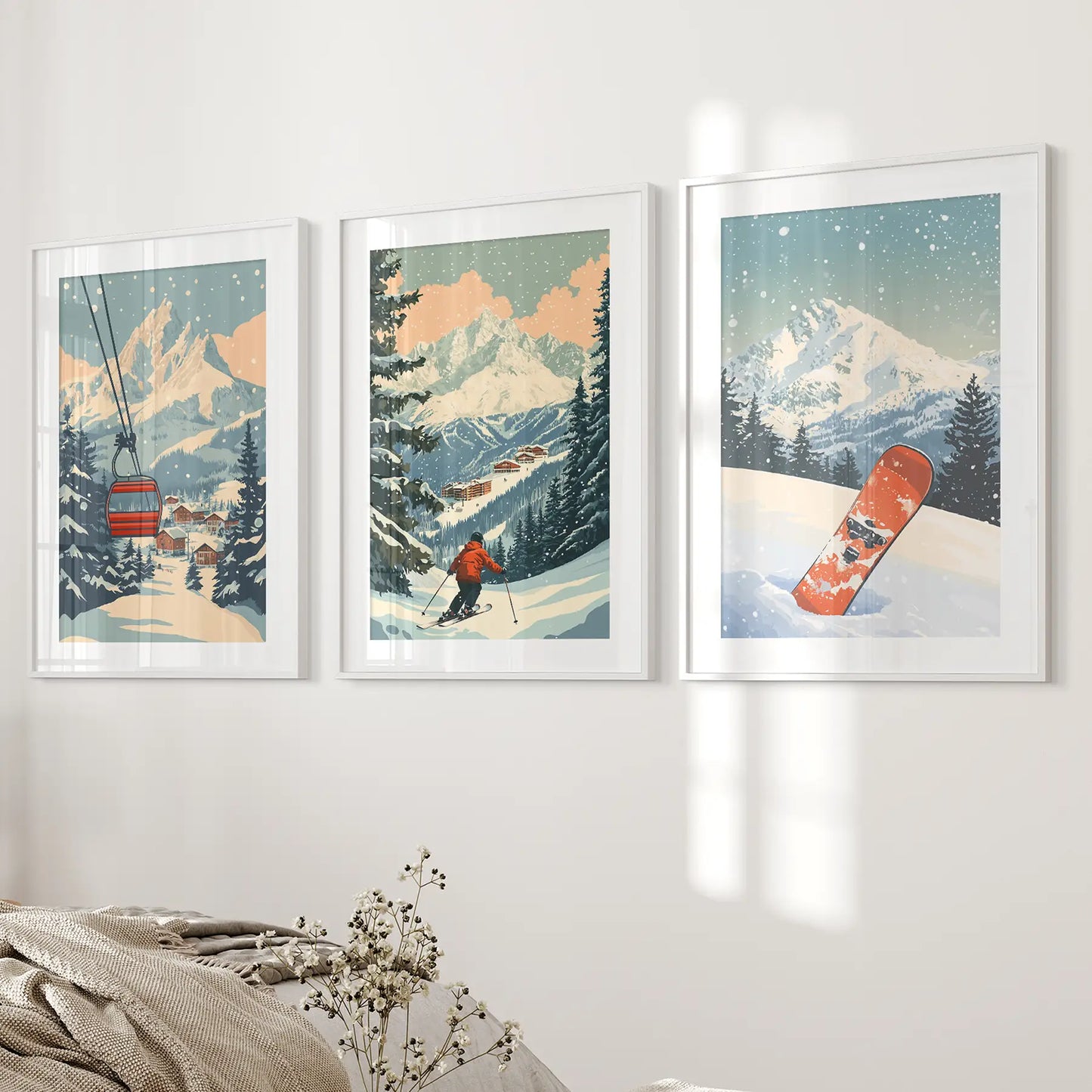 Vintage Ski Wall Art Set of 3 Snowboard and Ski Lift