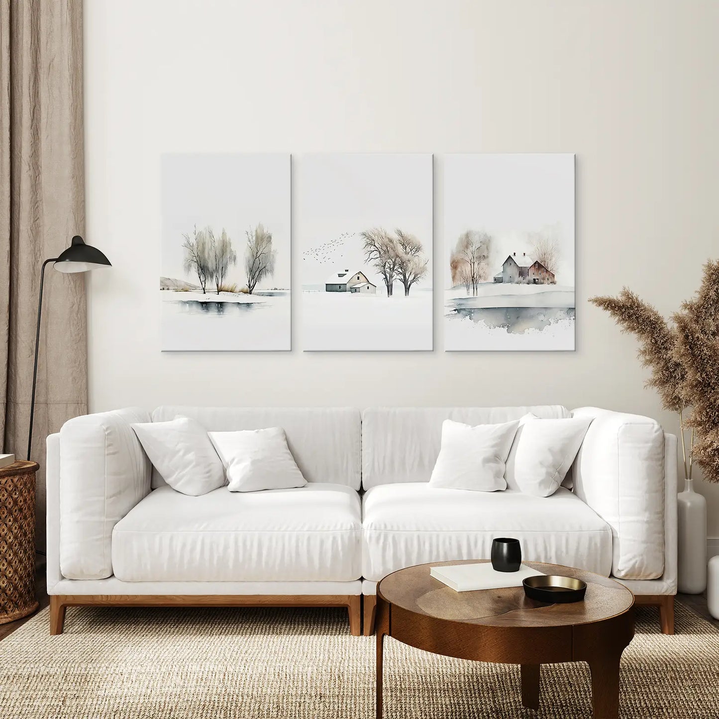 Winter Landscape Wall Art Set of 3 Watercolor Prints