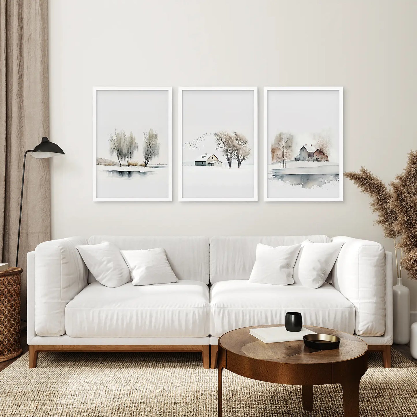 Winter Landscape Wall Art Set of 3 Watercolor Prints