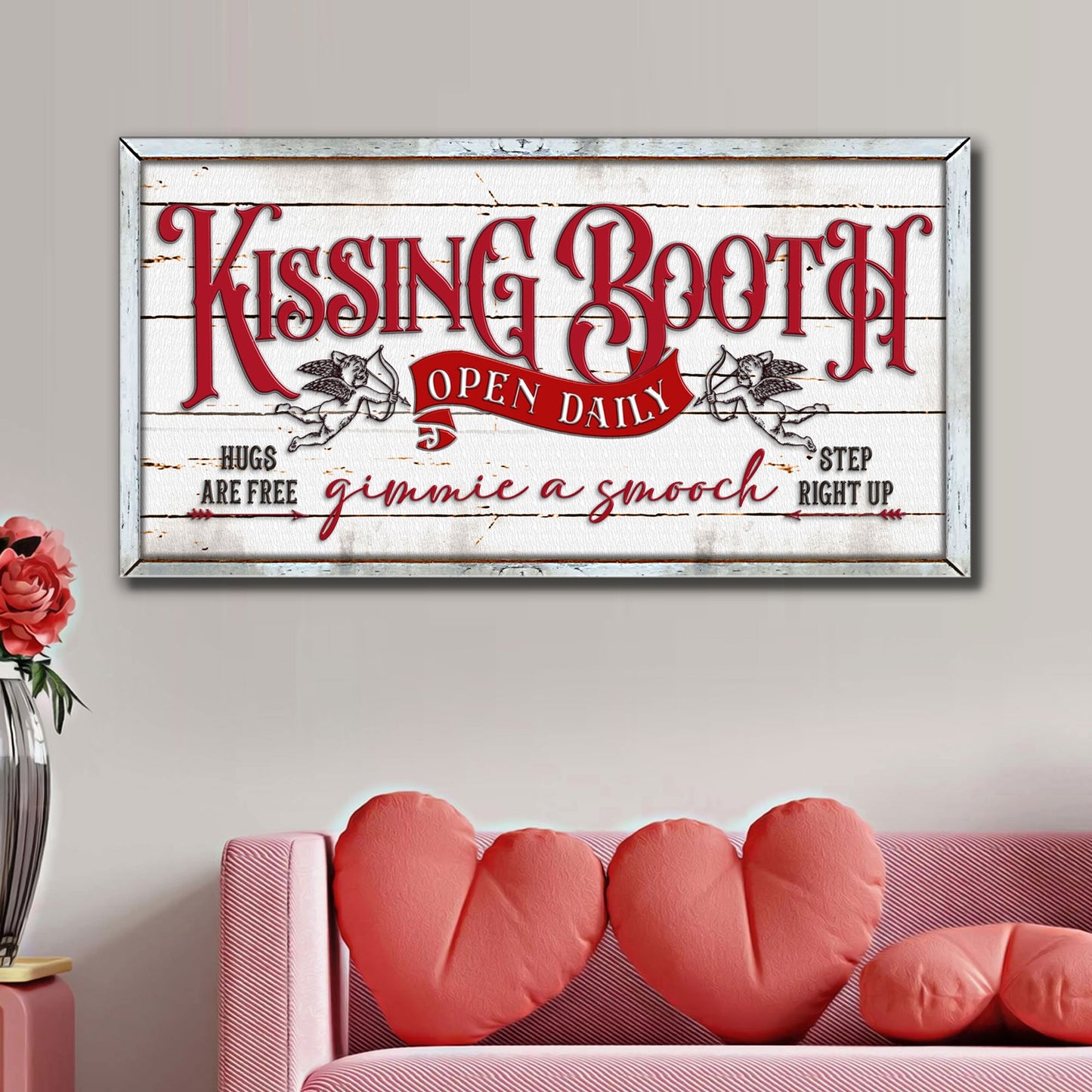 Vintage Rustic Kissing Booth Canvas Sign