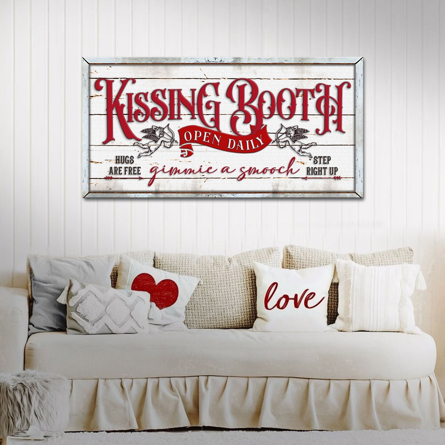 Vintage Rustic Kissing Booth Canvas Sign