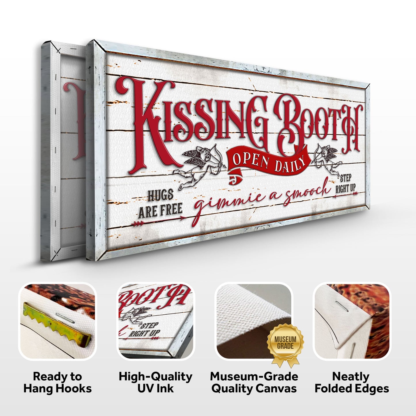 Vintage Rustic Kissing Booth Canvas Sign