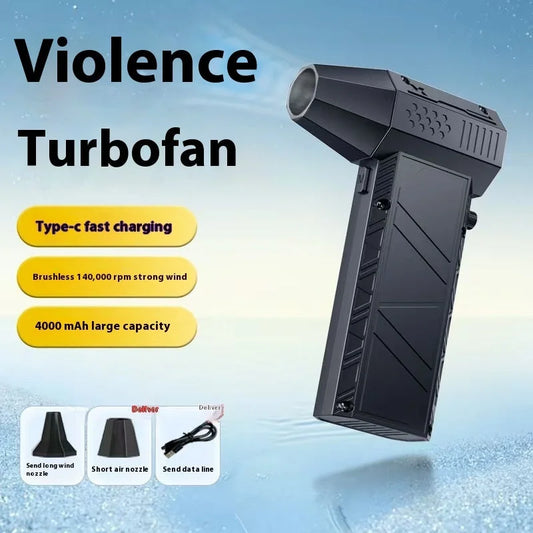 Violence turbofan with Type-C fast charging, brushless 140000 RPM motor, and 4000mAh battery capacity specifications