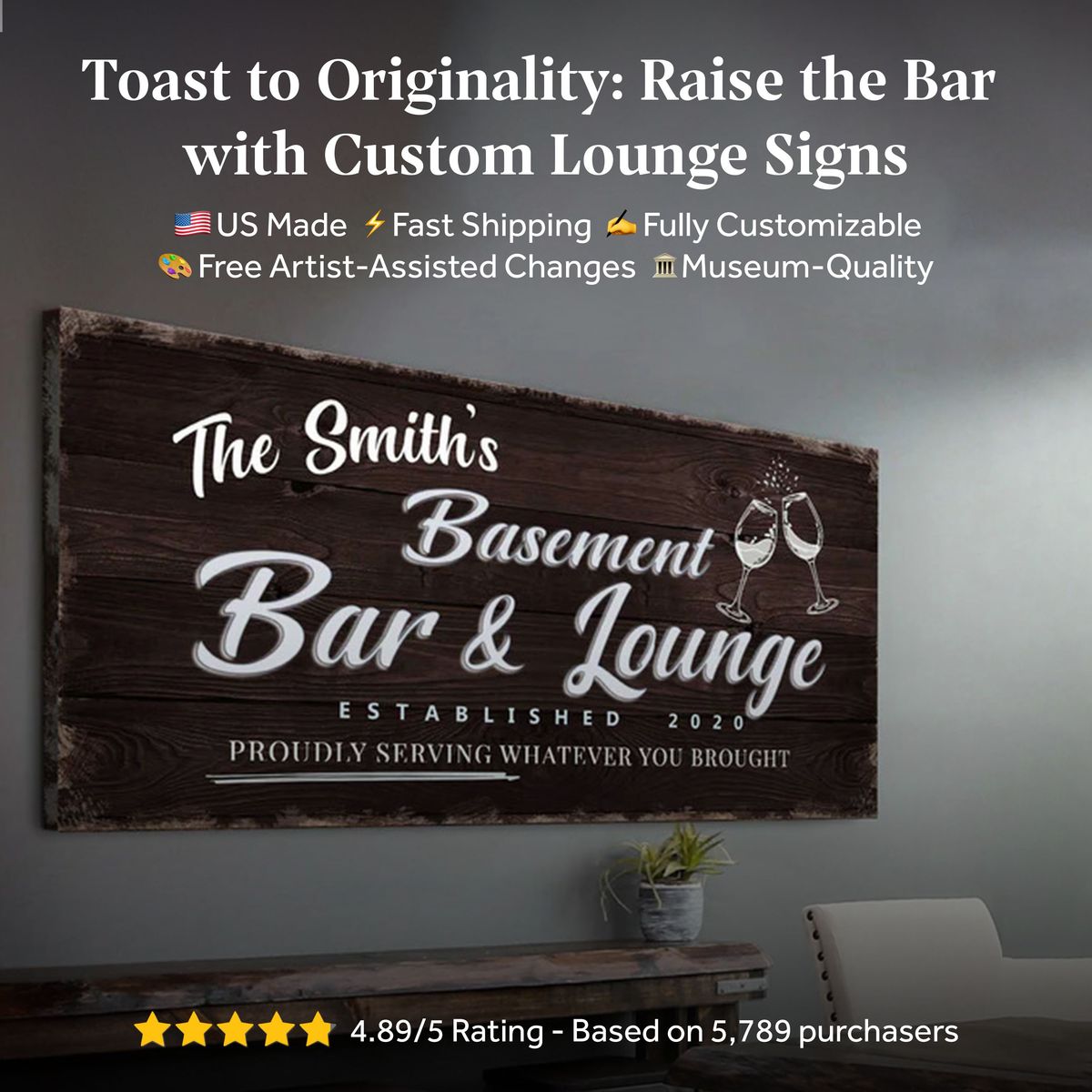 Basement Bar And Lounge Canvas Sign