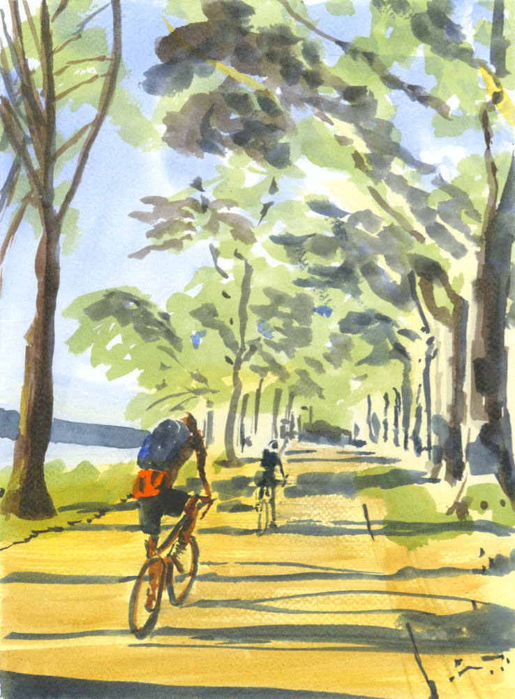 Biking the Hudson River Watercolor Art Print