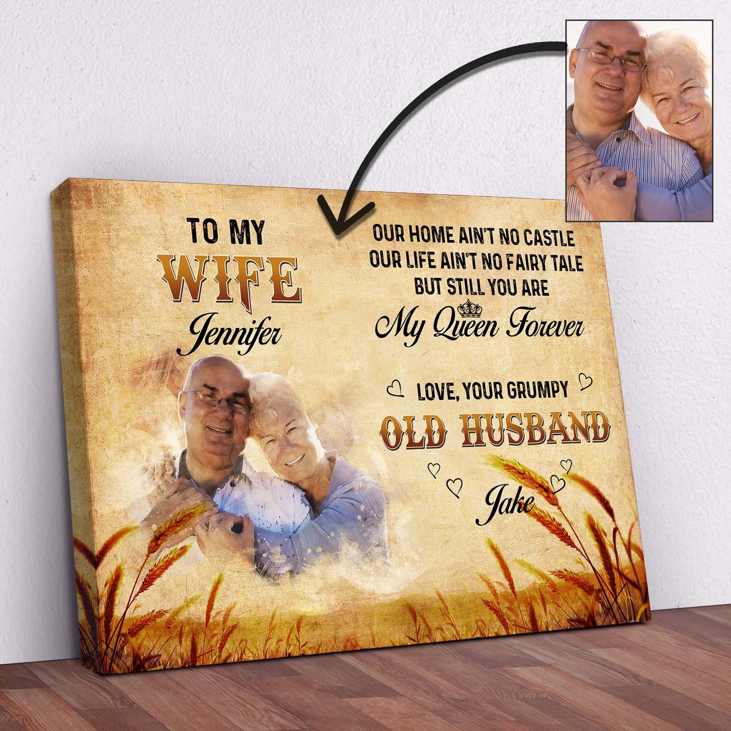 To My Wife personalized canvas wall art in a bedroom