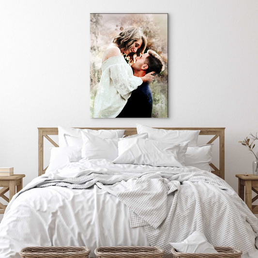 Personalized Couple Watercolor Portrait Canvas Sign
