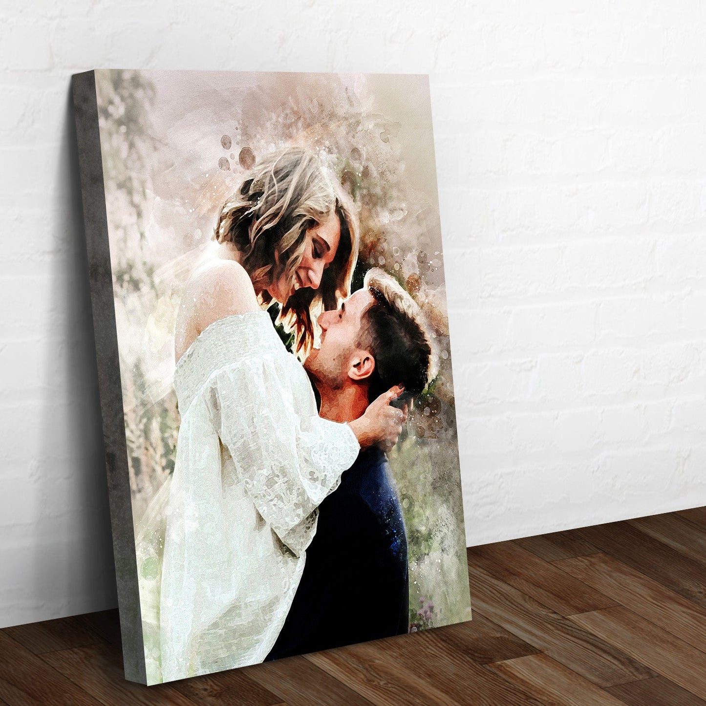 Personalized couple watercolor portrait canvas sign with custom names and date