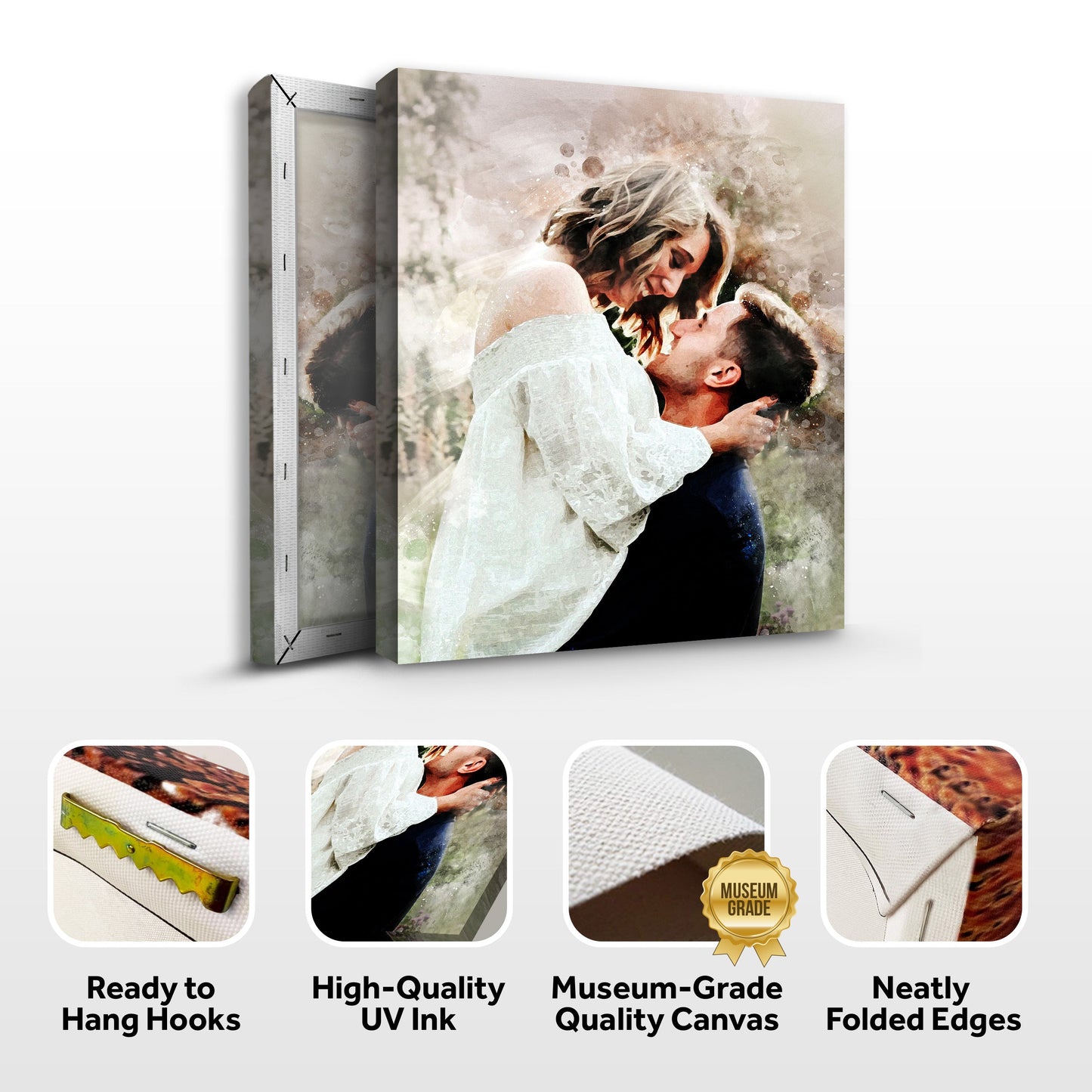 Personalized Couple Watercolor Portrait Canvas Sign