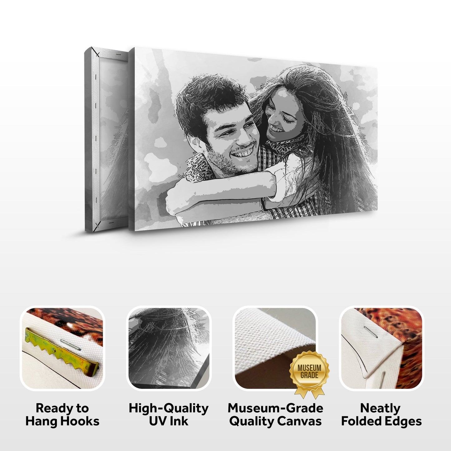 Couple Charcoal Portrait Canvas Sign