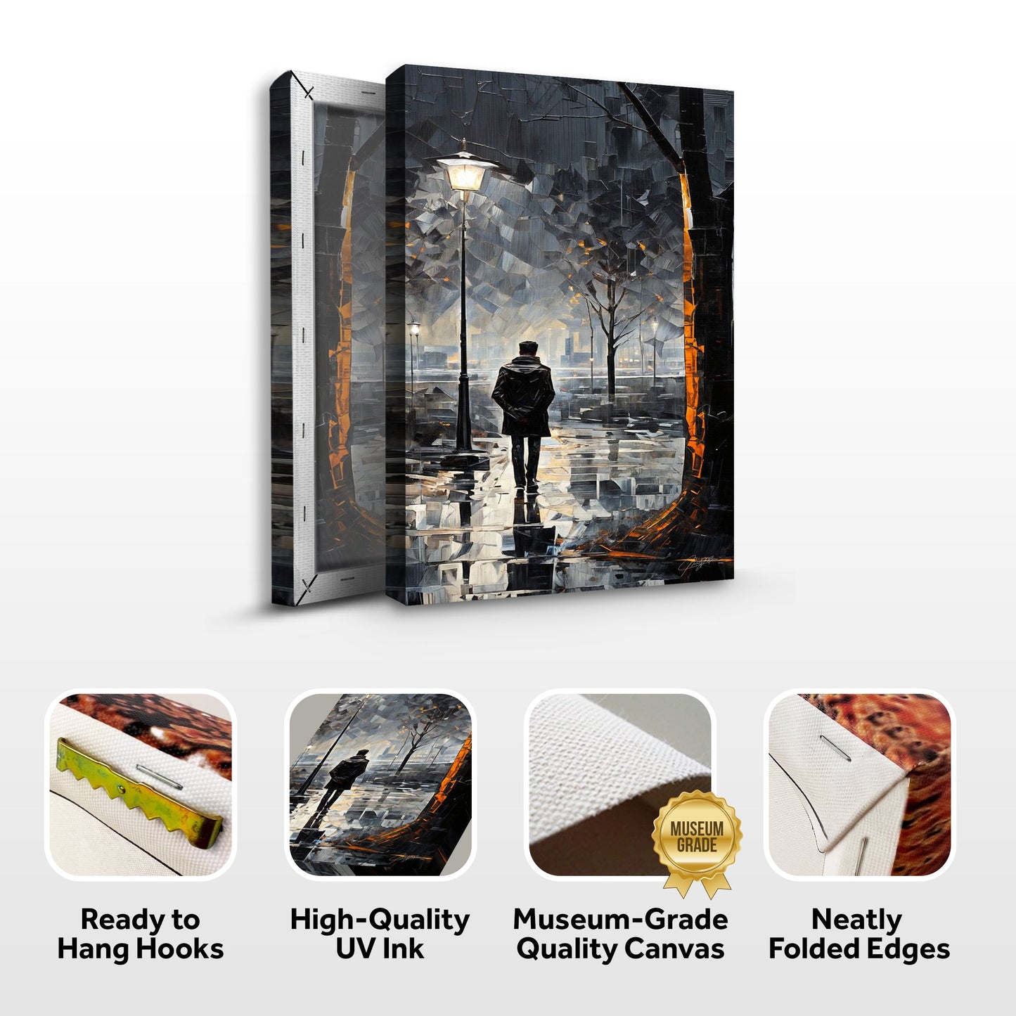 Solitary Reflection Rainy Street Canvas Wall Art