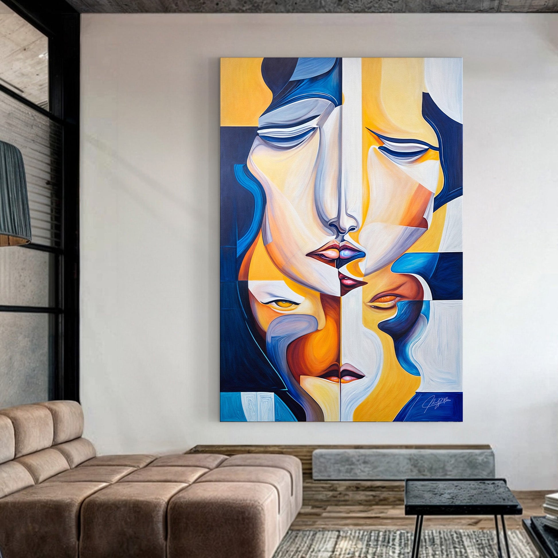 Talk abstract faces canvas wall art intertwining figures in vibrant hues