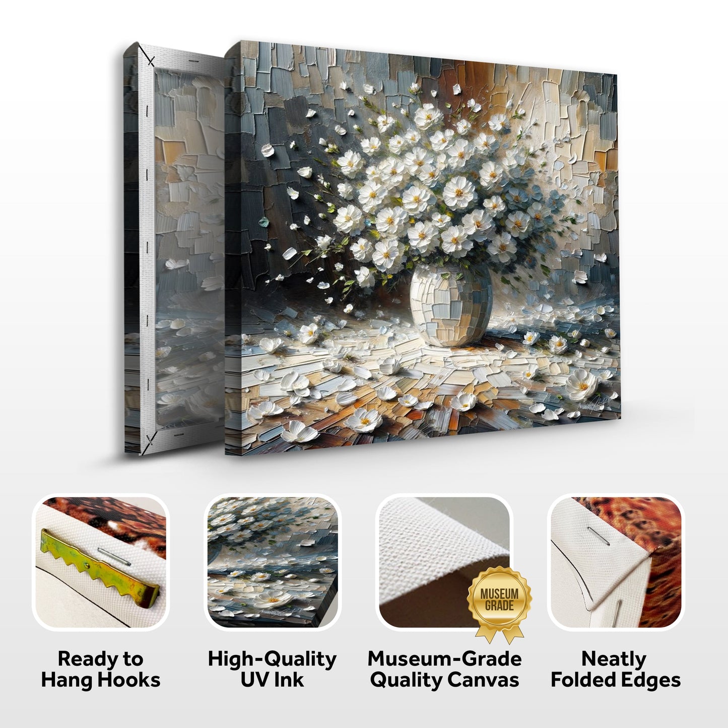 Porcelain Bloom White Floral Canvas Wall Art