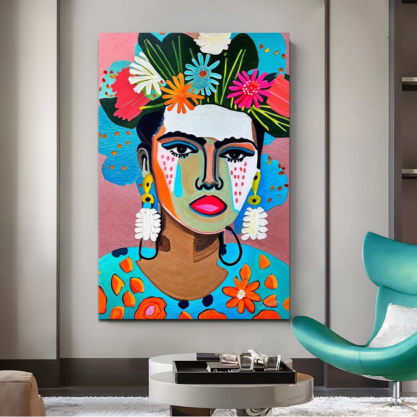 Floral Muse II Portrait with Flowers Canvas Wall Art