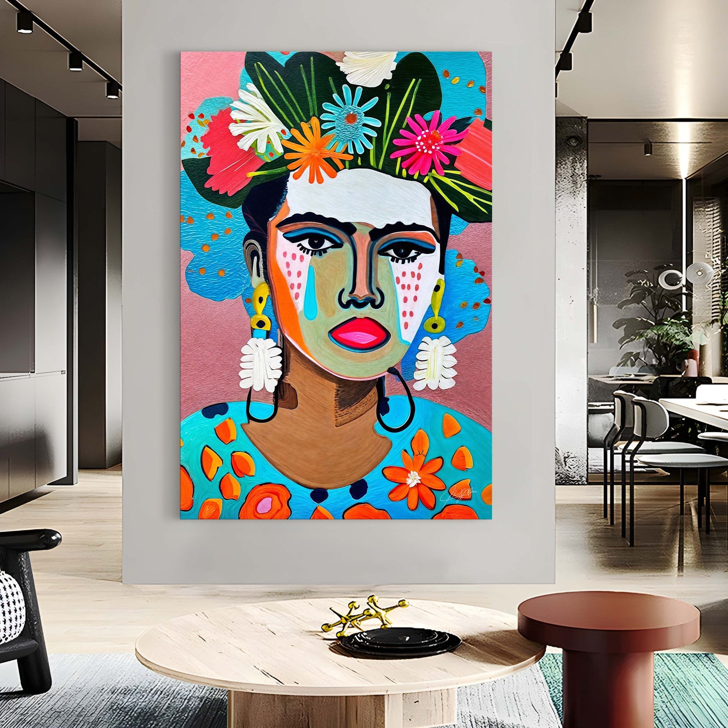 Floral Muse II Portrait with Flowers Canvas Wall Art