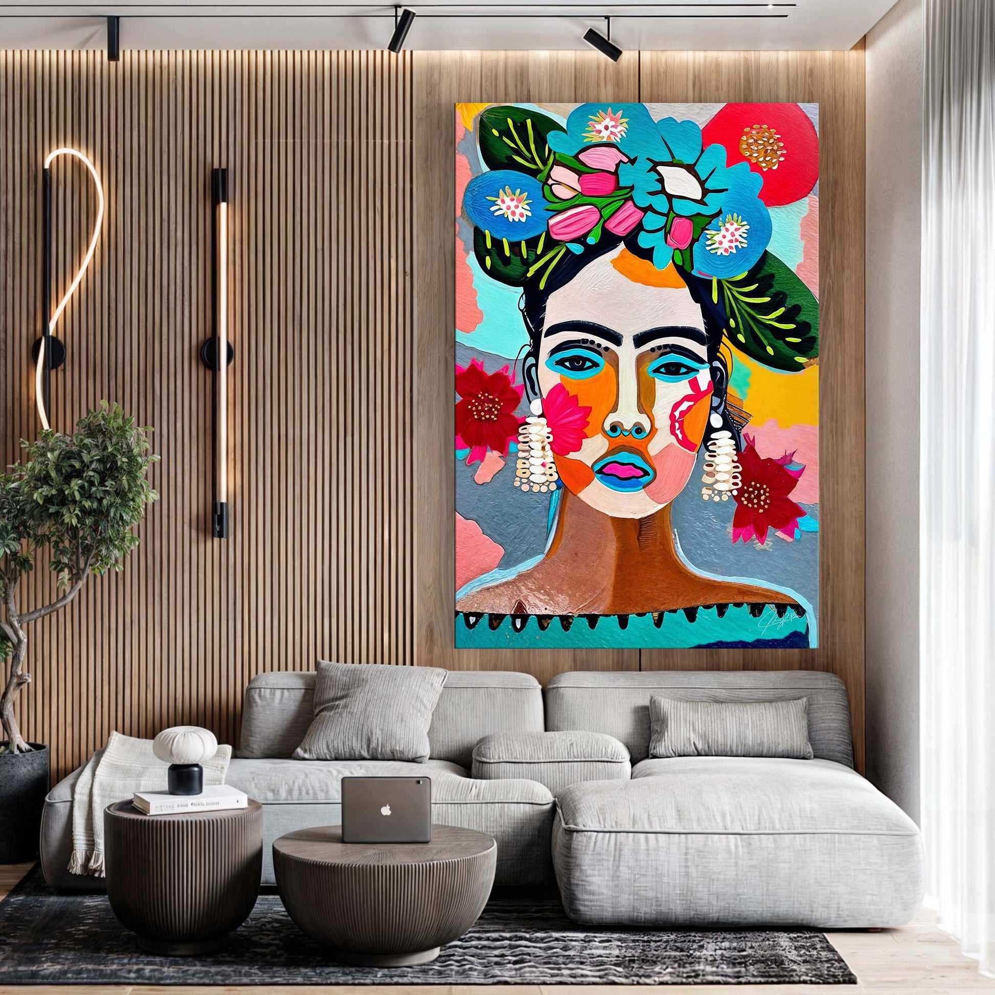 Floral Muse III vibrant portrait with flowers canvas wall art