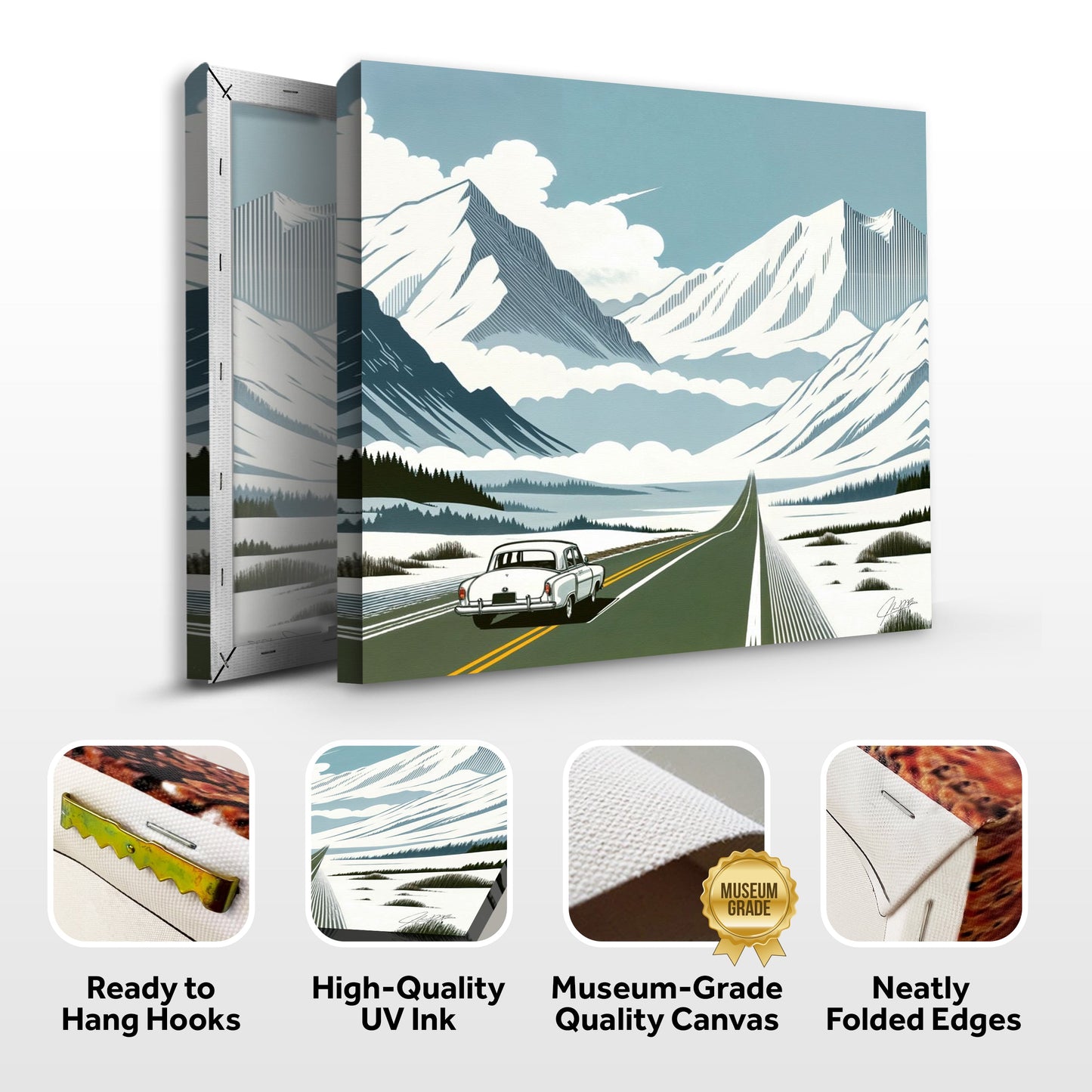 Alpine Journey Classic Car Mountain Canvas Wall Art