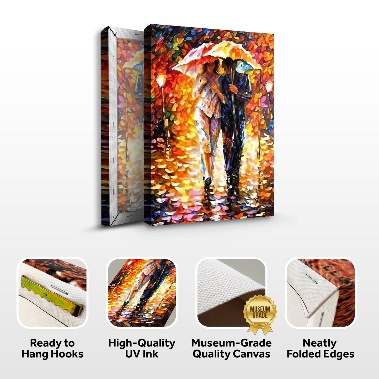 Rainy Romance Couple Street Scene Canvas Wall Art